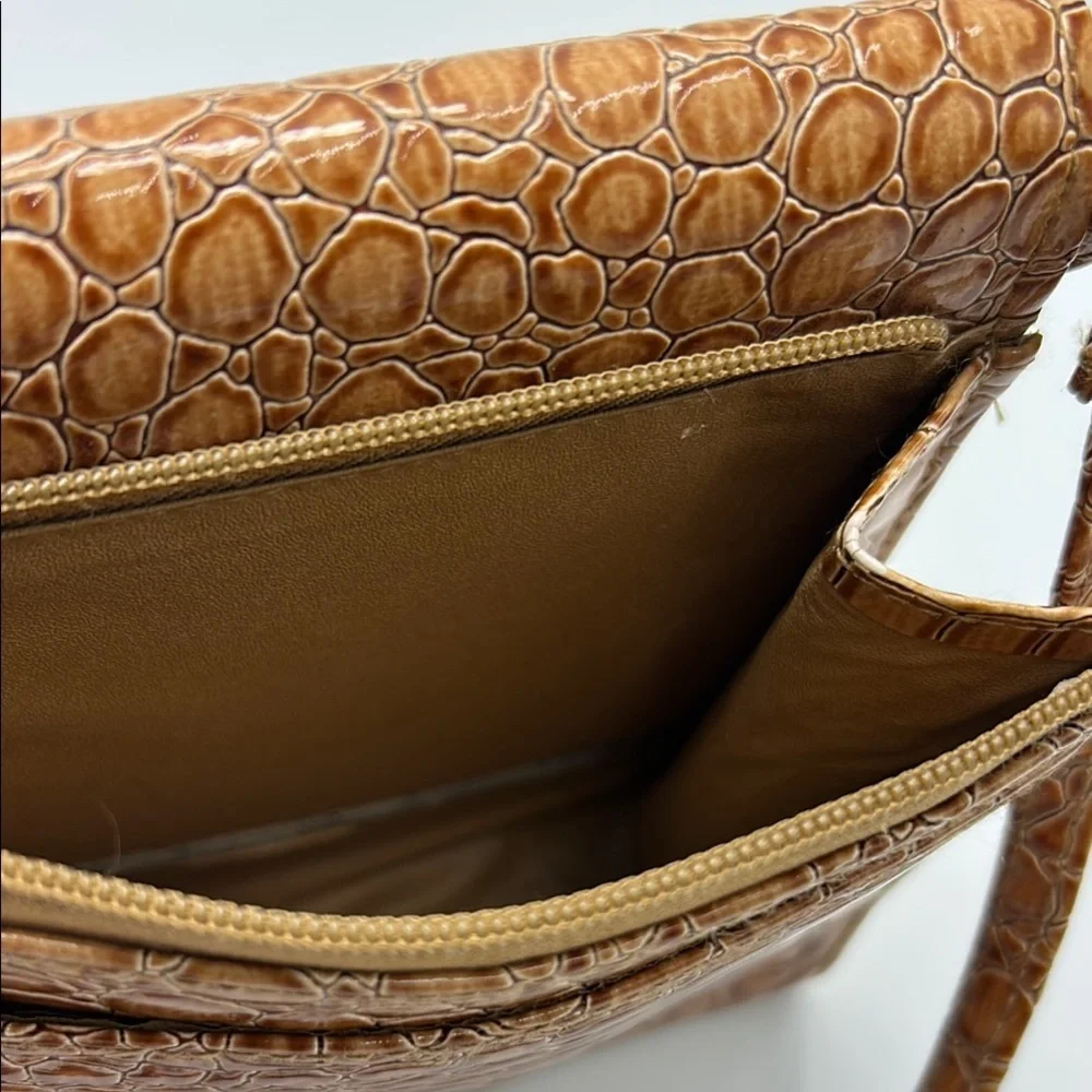 George wallet on string shoulder bag tan animal print faux patent leather casual